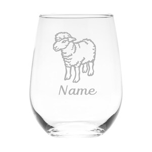 Sheep with Name 17 oz.  Custom Stemless Wine Glass