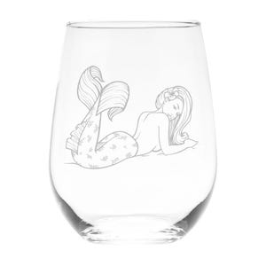Mermaid  Themed Stemless Wine Glass, 17 oz.  (Style M3)