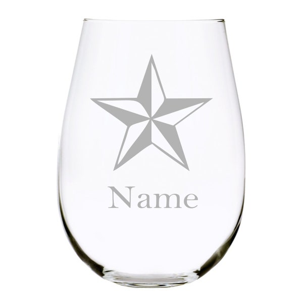 Star with  name 17 oz. stemless wine glass