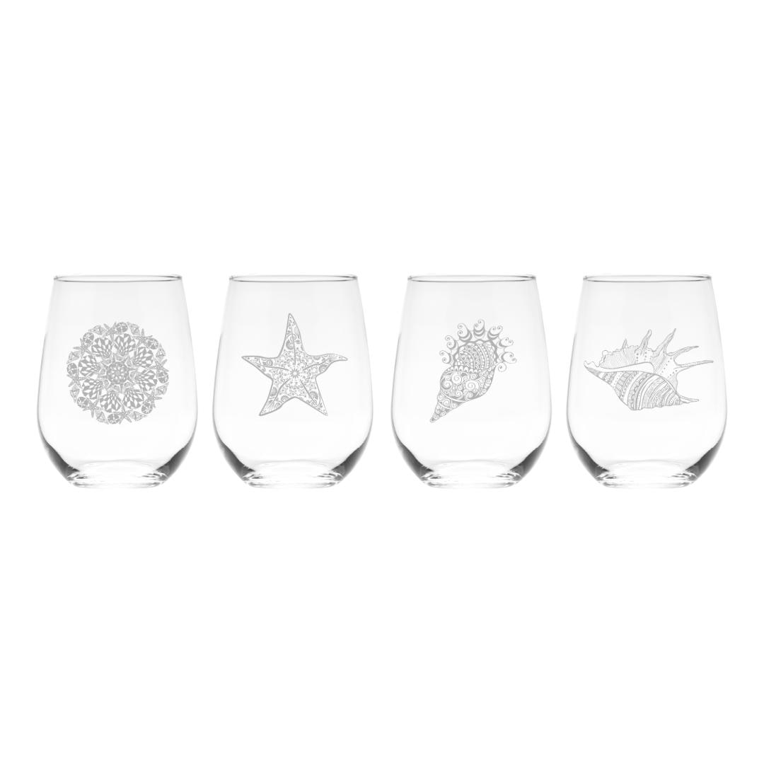 Seashell Stemless Wine Glass Set  - 4 Pieces