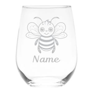 Bee with Name 17 oz.  Custom Stemless Wine Glass