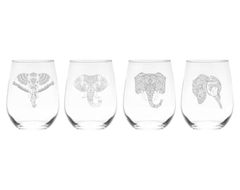 Elephant Stemless Wine Glass Set - 4 Pieces