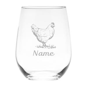 Chicken with Name 17 oz.  Custom Stemless Wine Glass