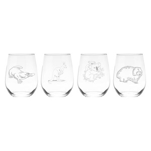 Australian Animals Stemless Wine Glass Set -  4 Pieces