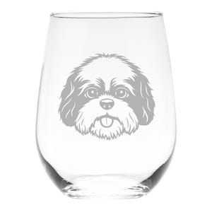 Shih Tzu Themed, Dog Stemless Wine Glass - Dog Lover Gift for Men and Women - 17 oz.  (Style S3)