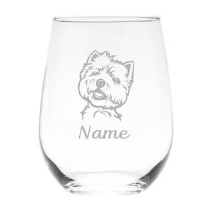 West Highland Terrier Dog with Name 17 oz.  Custom Stemless Wine Glass