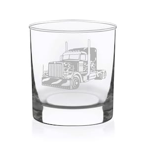 Semi Truck Whiskey Rocks Glass  -11 oz.