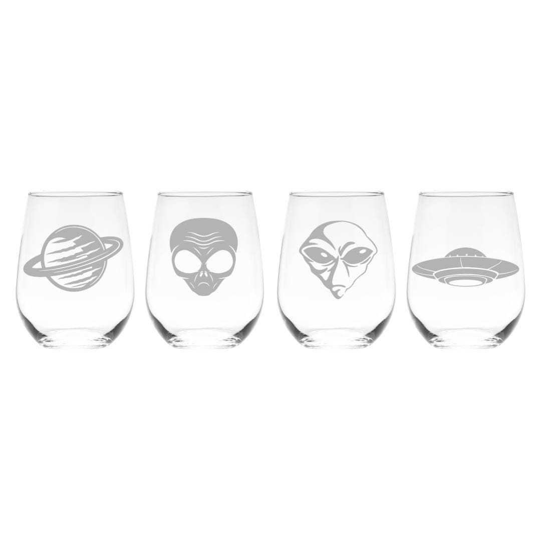 Space Alien Stemless Wine Glass Set – Space Alien Themed Gift for Women ...