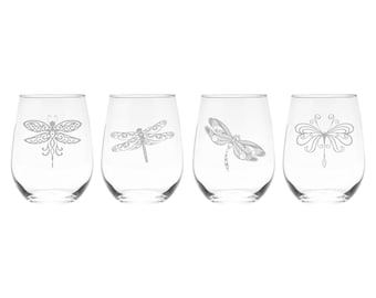 Dragonfly Stemless Wine Glass Set  - 4 Pieces