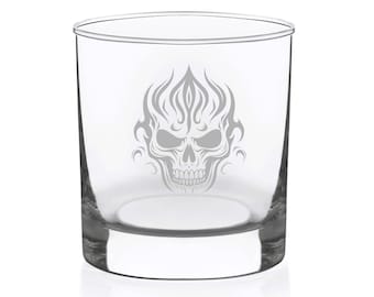 Fiery Skull Whiskey Rocks Glass - 11 oz.