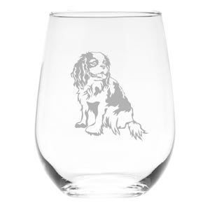 Cavalier King Charles Spaniel Dog Themed Stemless Wine Glass, 17 oz. -  Cavalier King Charles Spaniel Gift for Men and Women (Style C1)