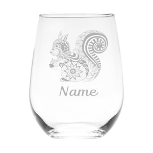 Squirrel with Name 17 oz.  Custom Stemless Wine Glass