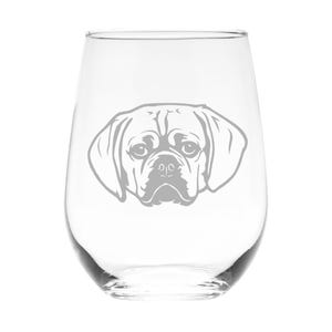 Puggle Themed, Dog Stemless Wine Glass  - Dog Lover Gift for Men and Women - 17 oz.