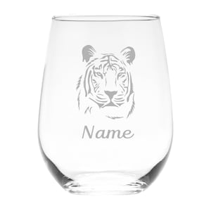 Tiger with Name 17 oz.  Custom Stemless Wine Glass
