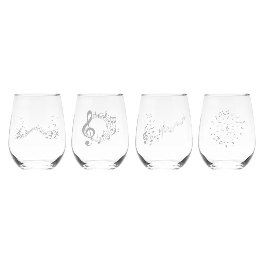 Musical Notes Stemless Wine Glass Set – Musical Themed Gift for Women ...