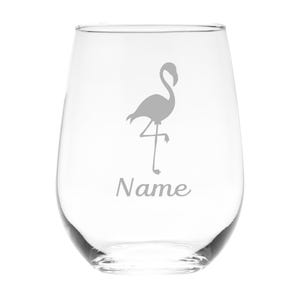 Flamingo with Name, 17 oz Custom Stemless Wine Glass d Men