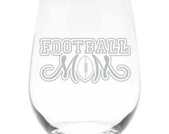 Football Mom Stemless Wine Glass, 17 oz