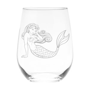 Mermaid Themed Stemless Wine Glass, 17 oz. (Style M5)