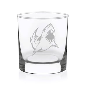 Shark Themed Whiskey Rocks Glass - Ocean Lover Gift - 11 oz.