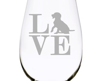 Dog Love (DL2) stemless wine glass, 17 oz.