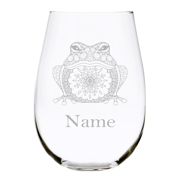 Frog with  name 17 oz. stemless wine glass