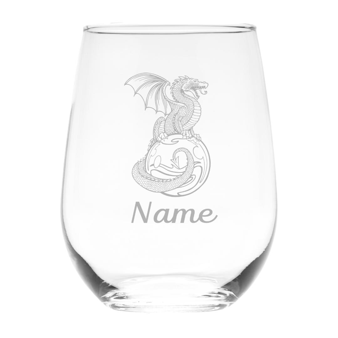 Dragon With Name, 17 Oz. Custom Stemless Wine Glass - Etsy