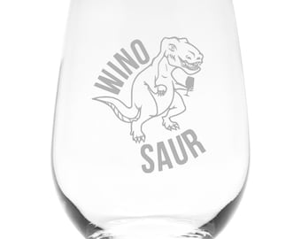 Winosaur Funny Stemless Wine Glass - Dinosaur Themed - 17 oz