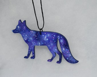 Galactic Fox handpainted flat wooden ornament