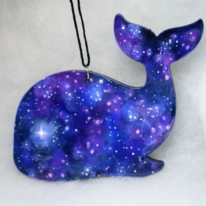 Galactic Whale starry blue wooden ornament
