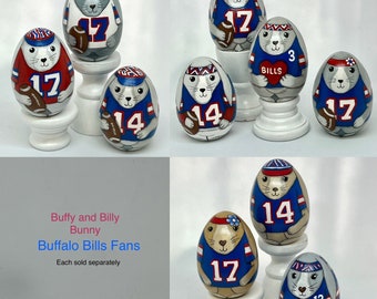 Bunny Buffalo Bills football fans hand painted wooden egg