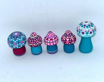 Mini mushrooms wooden handpainted