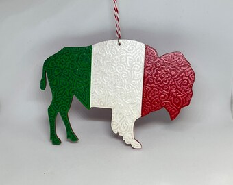 Italian flag colors Buffalo handpainted flat wooden ornament