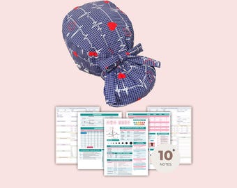 EKG Satin-Lined Ponytail Scrub Cap, Moisture-Wicking, Buttoned Nurse Hat