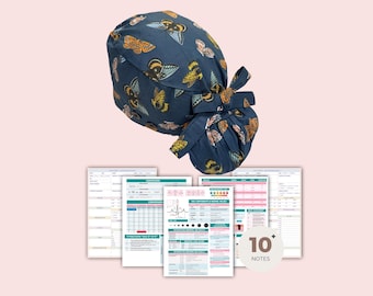 Butterfly Satin-Lined Ponytail Scrub Cap, Moisture-Wicking, Buttoned Nurse Hat