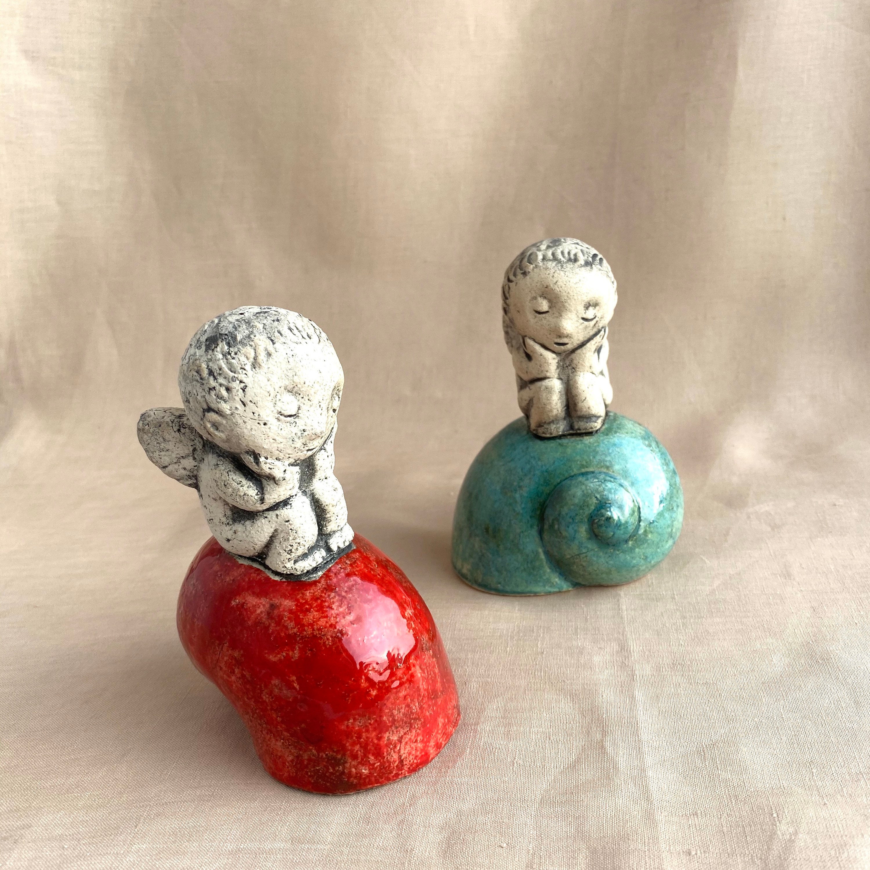 Sleeping Angel Sculpture Figurine With Shell Ceramic Angel Etsy