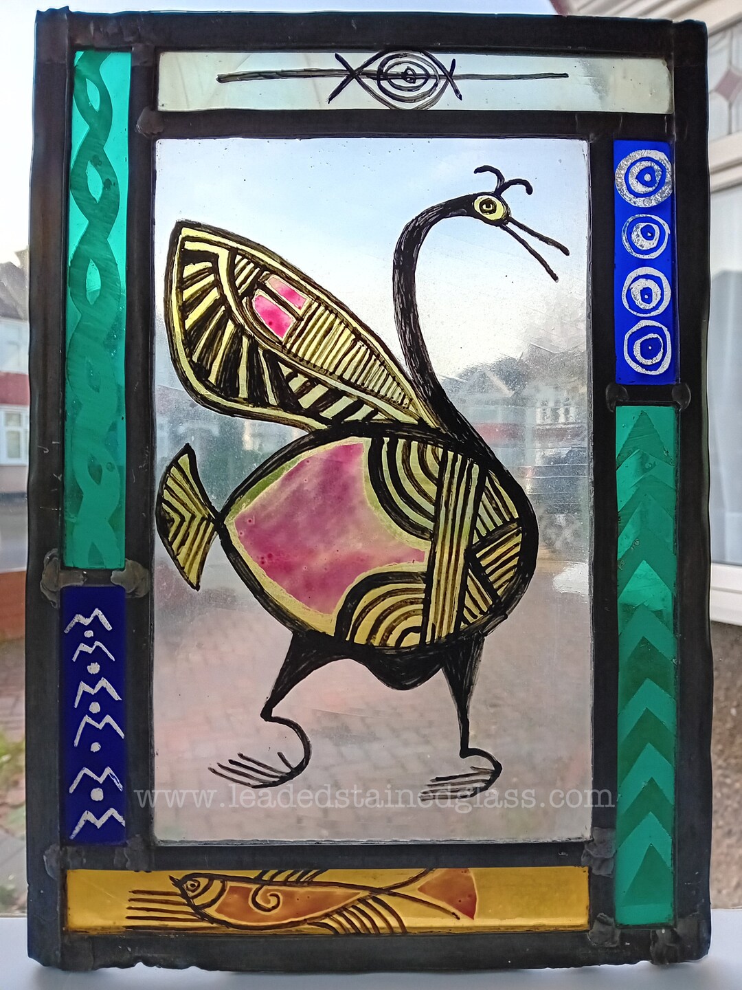 Hand Painted Leaded Stained Glass Window Panel Ornament Wall Etsy