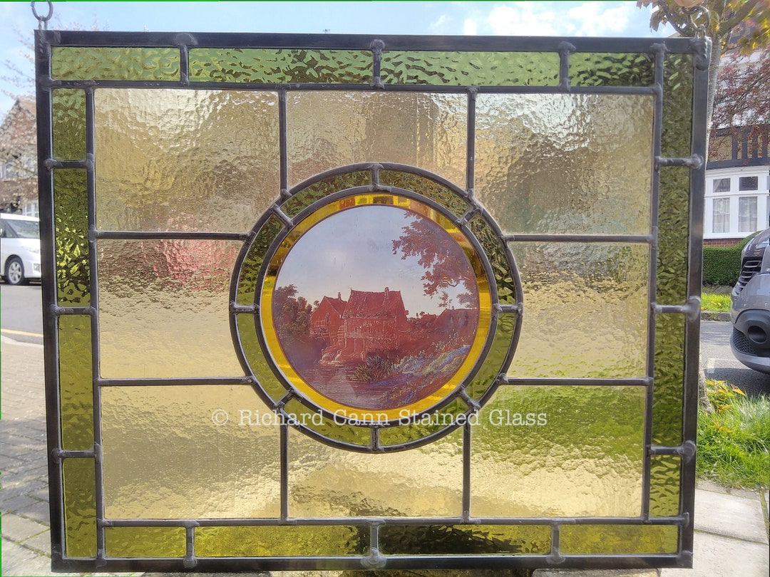 Handpainted Leaded Light Stained Glass Window Panel Ornament Etsy