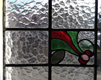 Floral leaded stained glass window panel fragment, ornament or suncatcher. A1456y