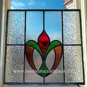 Leaded stained glass window panel or suncatcher. Floral. A1590a