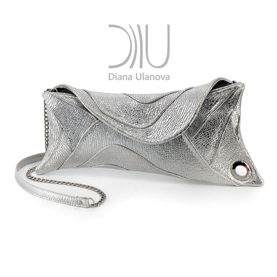 silver clutch bag with strap