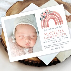 Tarjeta de anuncio de nacimiento editable Tarjeta de agradecimiento para bebé Descarga instantánea Tarjeta de agradecimiento de nacimiento Tarjeta de estadísticas de nacimiento Descarga digital Corjl