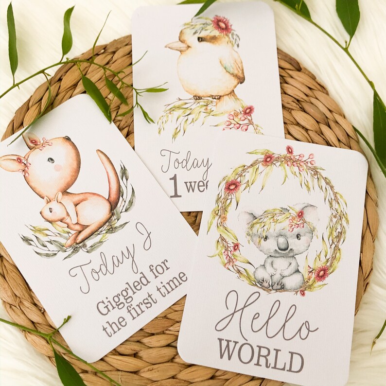 Baby Photo Cards BABY MILESTONE CARDS Baby Keepsake Australian Baby Animals Baby shower gift