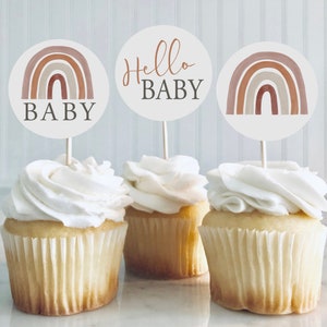 BABY SHOWER Cupcake Toppers - Boho Rainbow Arch  - Digital Files - Rainbow baby cupcake toppers - Baby shower decor