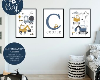 STAMPA DI COSTRUZIONE / Cute Construction Print Set / File digitali / Kids Wall Art / Nursery Wall Art / Stampe di trasporto