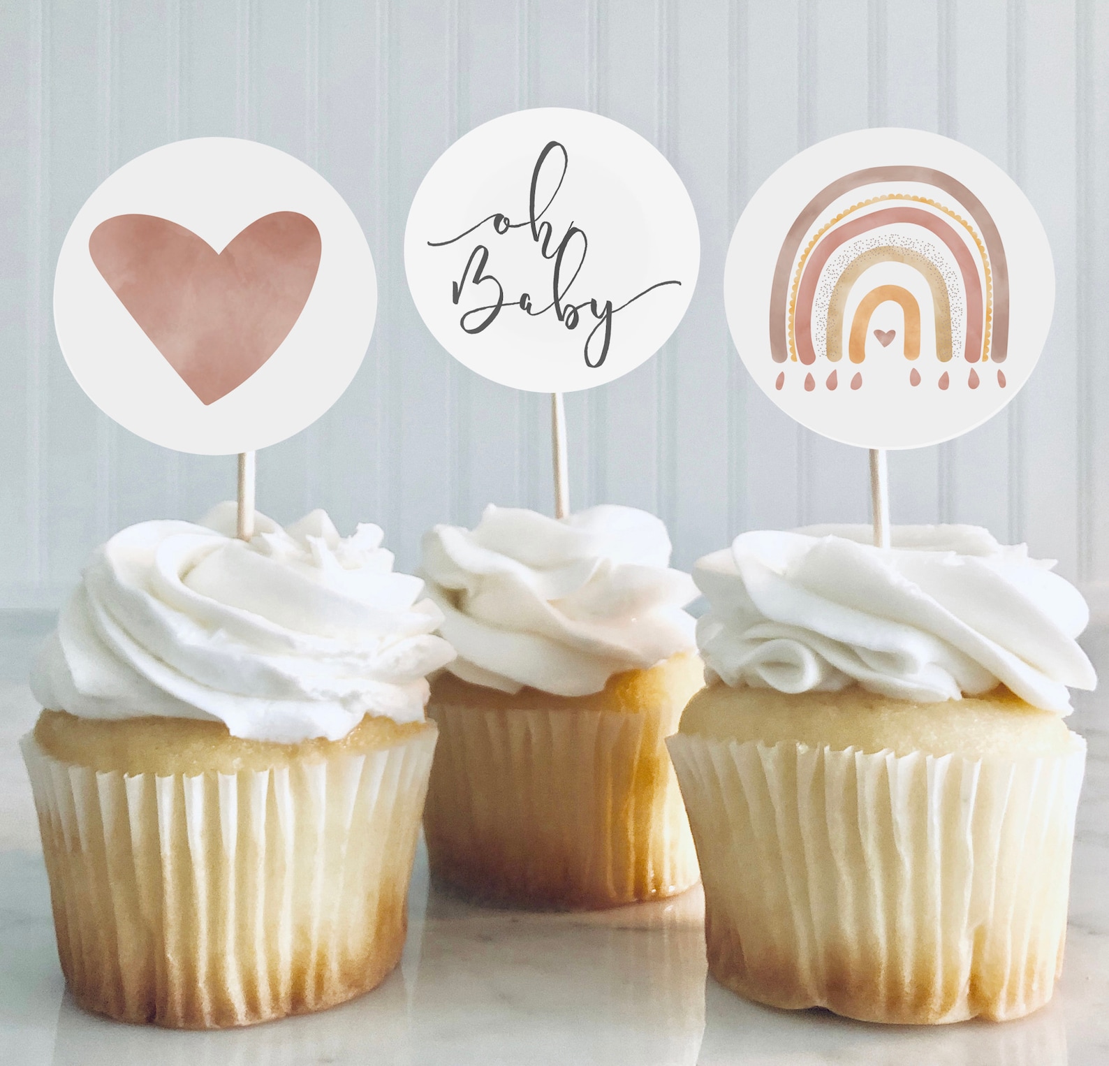 BABY SHOWER Cupcake Toppers Boho Rainbow Rainbow Digital Etsy