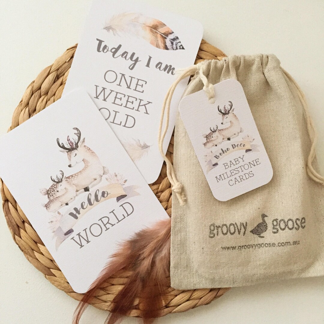 BABY MILESTONE CARDS- Boho Deer - Baby Keepsake- Baby Photo Cards- Baby ...