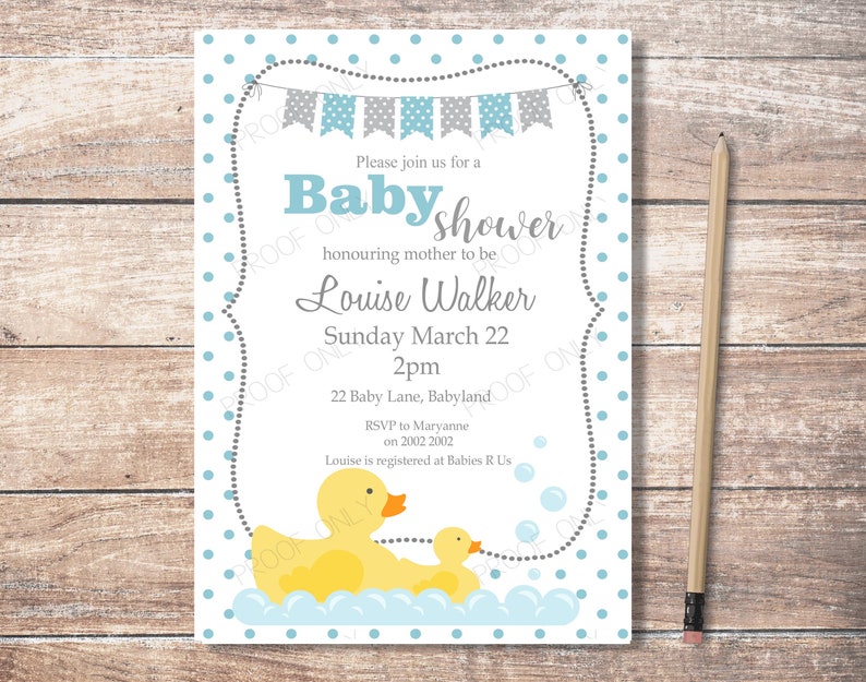 Rubber Ducky Baby Shower Invitation Blue Diy Printable Baby Etsy