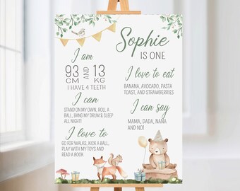 IMPRESIÓN DE CUMPLEAÑOS MILESTONE - Woodland Friends - Archivo digital - Signo de hito - Primer cumpleaños - Cartel de hito - Signo editable