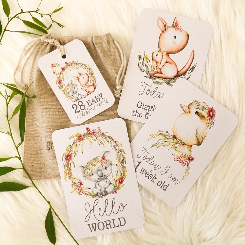Baby Photo Cards BABY MILESTONE CARDS Baby Keepsake Australian Baby Animals Baby shower gift