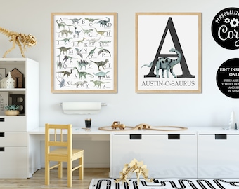 DINOSAUR WALL ART / Dinosaur Alphabet / Instant Download/  Nursery Wall Art / Kids wall art / Wall Art for Boys / Kids Room Decor